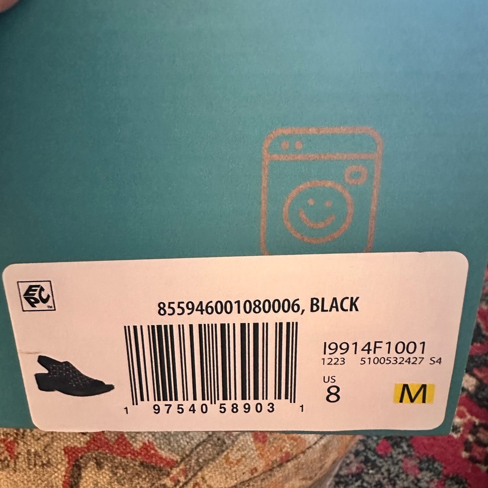 BZEES Black Open-Toe Knit Slingback Wedge with Rhinestone & Pearl Dot Pattern - Picture 8 of 8